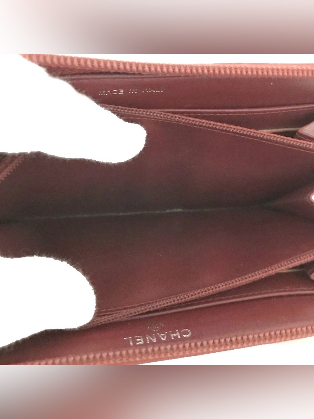 CHANEL Burgundy Camellia Embossed Leather Zip Wallet with CC Logo - Picture 3 of 6